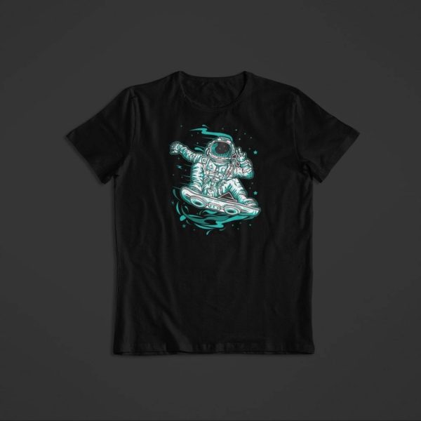 T Shirt Astronaute Snowboard noir