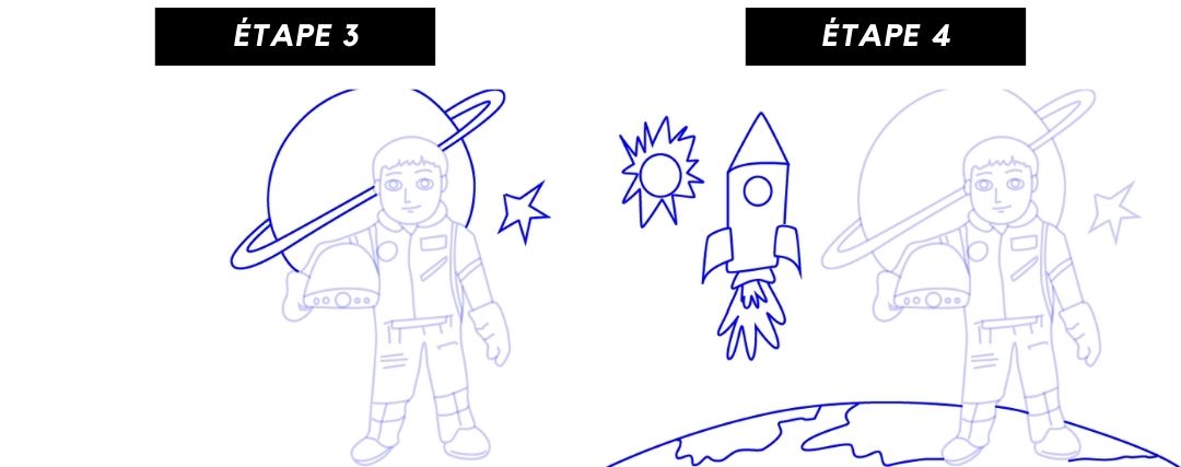 dessiner astronaute enfant partie 3 et 4